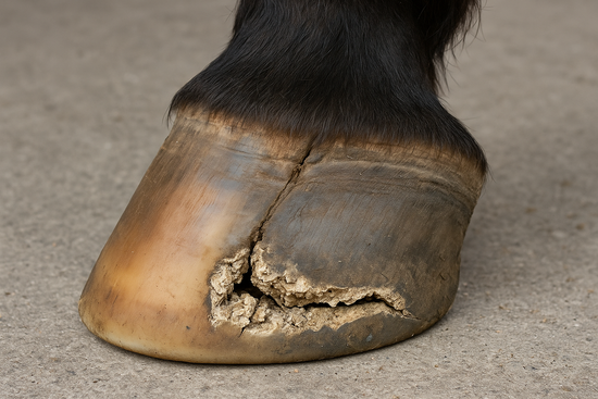 real photo of a horse's hoof with white line disease